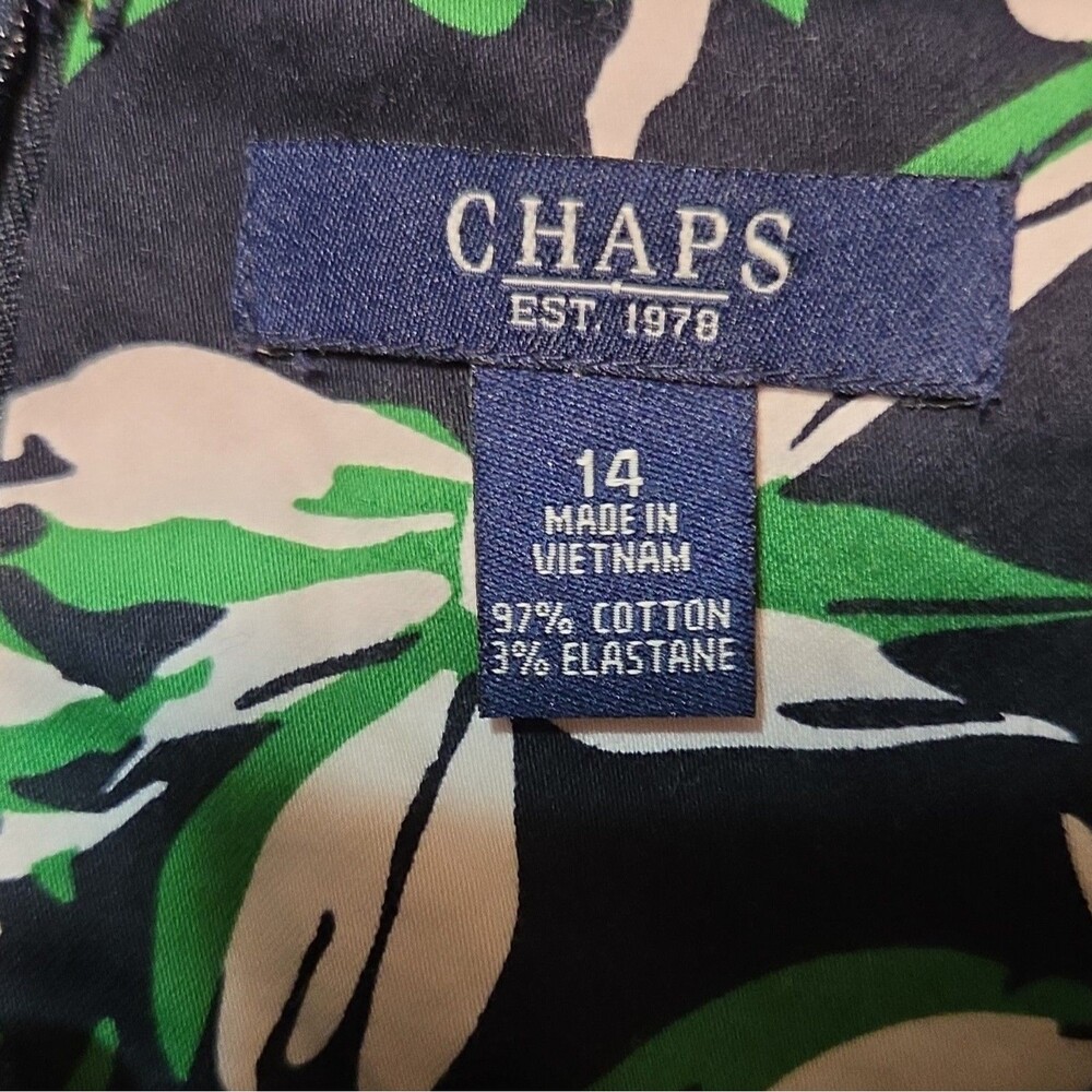 Chaps Floral Sheath Knee Dress Sleeveless Round Neck Zip Woven 14 Black - Picture 3 of 3